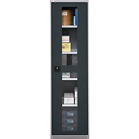 Schäfer Shop Genius Flügeltürenschrank FS, Stahl, Sichtfenster, Lüftungslöcher, B 545 x T 520 x H 1950 mm, 5 OH, Weißalu/Anthrazitgrau, bis 250 kg 