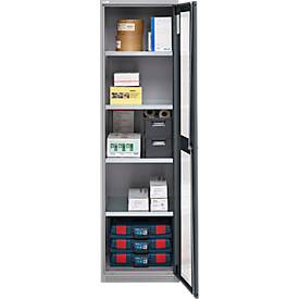 Schäfer Shop Genius Flügeltürenschrank FS, Stahl, Sichtfenster, Lüftungslöcher, B 545 x T 520 x H 1950 mm, 5 OH, Weißalu/Anthrazitgrau, bis 250 kg 