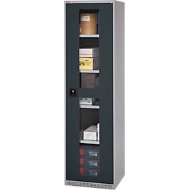 Schäfer Shop Genius Flügeltürenschrank FS, Stahl, Sichtfenster, Lüftungslöcher, B 545 x T 520 x H 1950 mm, 5 OH, Weißalu/Anthrazitgrau, bis 250 kg 