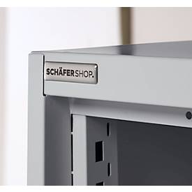 Schäfer Shop Genius Flügeltürenschrank FS, Stahl, Sichtfenster, Lüftungslöcher, B 545 x T 520 x H 1950 mm, 5 OH, Weißalu/Anthrazitgrau, bis 250 kg 
