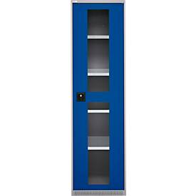 Schäfer Shop Genius Flügeltürenschrank FS, Stahl, Sichtfenster, Lüftungslöcher, B 545 x T 520 x H 1950 mm, 5 OH, Weißalu/Enzianblau, bis 250 kg 