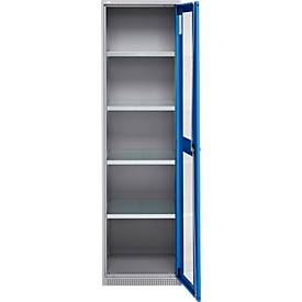 Schäfer Shop Genius Flügeltürenschrank FS, Stahl, Sichtfenster, Lüftungslöcher, B 545 x T 520 x H 1950 mm, 5 OH, Weißalu/Enzianblau, bis 250 kg 
