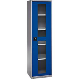 Schäfer Shop Genius Flügeltürenschrank FS, Stahl, Sichtfenster, Lüftungslöcher, B 545 x T 520 x H 1950 mm, 5 OH, Weißalu/Enzianblau, bis 250 kg 