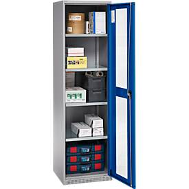 Schäfer Shop Genius Flügeltürenschrank FS, Stahl, Sichtfenster, Lüftungslöcher, B 545 x T 520 x H 1950 mm, 5 OH, Weißalu/Enzianblau, bis 250 kg 
