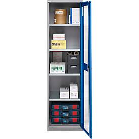 Schäfer Shop Genius Flügeltürenschrank FS, Stahl, Sichtfenster, Lüftungslöcher, B 545 x T 520 x H 1950 mm, 5 OH, Weißalu/Enzianblau, bis 250 kg 