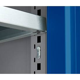 Schäfer Shop Genius Flügeltürenschrank FS, Stahl, Sichtfenster, Lüftungslöcher, B 545 x T 520 x H 1950 mm, 5 OH, Weißalu/Enzianblau, bis 250 kg 