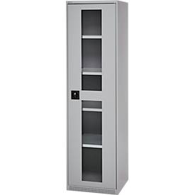 Schäfer Shop Genius Flügeltürenschrank FS, Stahl, Sichtfenster, Lüftungslöcher, B 545 x T 520 x H 1950 mm, 5 OH, Weißalu/Weißalu, bis 250 kg 