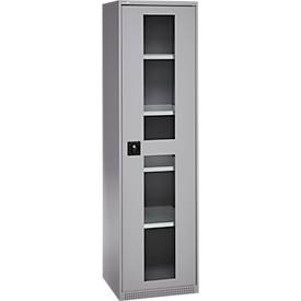 Schäfer Shop Genius Flügeltürenschrank FS, Stahl, Sichtfenster, Lüftungslöcher, B 545 x T 520 x H 1950 mm, 5 OH, Weißalu/Weißalu, bis 250 kg 