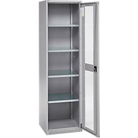Schäfer Shop Genius Flügeltürenschrank FS, Stahl, Sichtfenster, Lüftungslöcher, B 545 x T 520 x H 1950 mm, 5 OH, Weißalu/Weißalu, bis 250 kg 