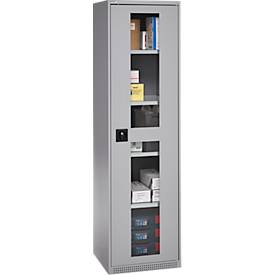 Schäfer Shop Genius Flügeltürenschrank FS, Stahl, Sichtfenster, Lüftungslöcher, B 545 x T 520 x H 1950 mm, 5 OH, Weißalu/Weißalu, bis 250 kg 