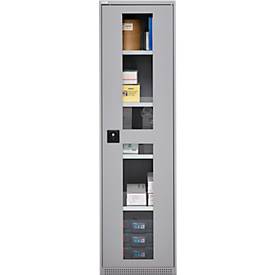 Schäfer Shop Genius Flügeltürenschrank FS, Stahl, Sichtfenster, Lüftungslöcher, B 545 x T 520 x H 1950 mm, 5 OH, Weißalu/Weißalu, bis 250 kg 