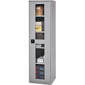 Schäfer Shop Genius Flügeltürenschrank FS, Stahl, Sichtfenster, Lüftungslöcher, B 545 x T 520 x H 1950 mm, 5 OH, Weißalu/Weißalu, bis 250 kg 