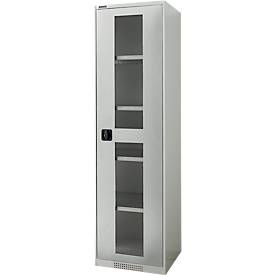 Schäfer Shop Genius Flügeltürenschrank FS, Stahl, Sichtfenster, Lüftungslöcher, B 545 x T 620 x H 1950 mm, 5 OH, Lichtgrau/Lichtgrau, bis 250 kg