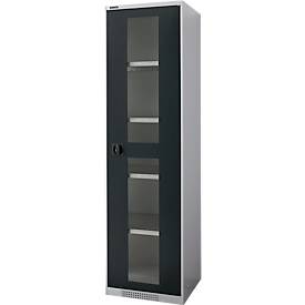 Schäfer Shop Genius Flügeltürenschrank FS, Stahl, Sichtfenster, Lüftungslöcher, B 545 x T 620 x H 1950 mm, 5 OH, Weißalu/Anthrazitgrau, bis 250 kg