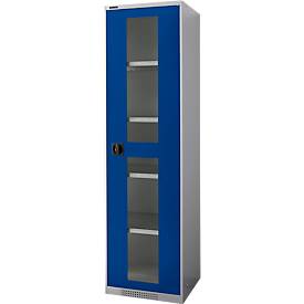 Schäfer Shop Genius Flügeltürenschrank FS, Stahl, Sichtfenster, Lüftungslöcher, B 545 x T 620 x H 1950 mm, 5 OH, Weißalu/Enzianblau, bis 250 kg