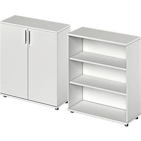 Schäfer Shop Genius Flügeltürenschrank + Regal TETRIS WOOD, 3 Ordnerhöhen, jeweils B 1000 mm, lichtgrau