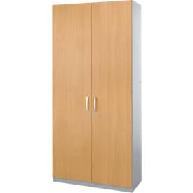 Schäfer Shop Genius Flügeltürenschrank TETRIS SOLID, Stahlkorpus, 5 OH, B 1200 mm, abschließbar, Buche-Dekor/weißalu