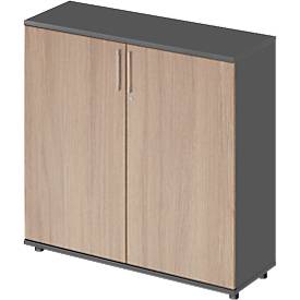 Schäfer Shop Genius Flügeltürenschrank TETRIS WOOD, 3 OH, Höhe inkl. Gleiter, B 1200 mm, graphit/Eiche