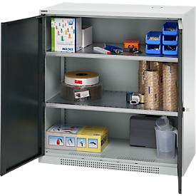 Schäfer Shop Genius Flügeltürschrank FS, Stahl, mit Belüftungslöchern, B 1055 x T 420 x H 1105 mm, 3 OH, lichtgrau/anthrazitgrau, bis 450 kg