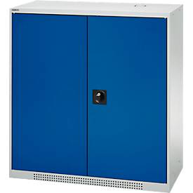 Schäfer Shop Genius Flügeltürschrank FS, Stahl, mit Belüftungslöchern, B 1055 x T 420 x H 1105 mm, 3 OH, lichtgrau/enzianblau, bis 450 kg