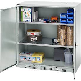 Schäfer Shop Genius Flügeltürschrank FS, Stahl, mit Belüftungslöchern, B 1055 x T 420 x H 1105 mm, 3 OH, lichtgrau/lichtgrau, bis 450 kg