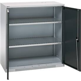 Schäfer Shop Genius Flügeltürschrank FS, Stahl, mit Belüftungslöchern, B 1055 x T 420 x H 1105 mm, 3 OH, weißaluminium/anthrazitgrau, bis 450 kg