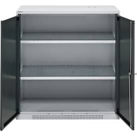 Schäfer Shop Genius Flügeltürschrank FS, Stahl, mit Belüftungslöchern, B 1055 x T 420 x H 1105 mm, 3 OH, weißaluminium/anthrazitgrau, bis 450 kg