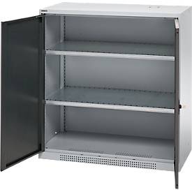 Schäfer Shop Genius Flügeltürschrank FS, Stahl, mit Belüftungslöchern, B 1055 x T 420 x H 1105 mm, 3 OH, weißaluminium/anthrazitgrau, bis 450 kg
