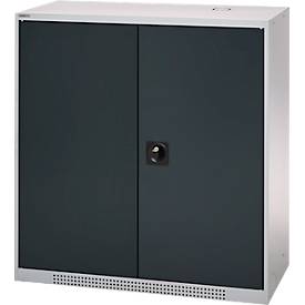 Schäfer Shop Genius Flügeltürschrank FS, Stahl, mit Belüftungslöchern, B 1055 x T 420 x H 1105 mm, 3 OH, weißaluminium/anthrazitgrau, bis 450 kg