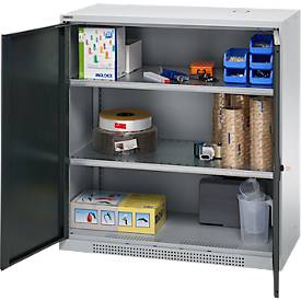 Schäfer Shop Genius Flügeltürschrank FS, Stahl, mit Belüftungslöchern, B 1055 x T 420 x H 1105 mm, 3 OH, weißaluminium/anthrazitgrau, bis 450 kg