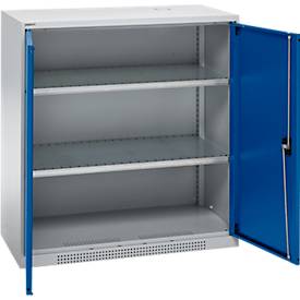 Schäfer Shop Genius Flügeltürschrank FS, Stahl, mit Belüftungslöchern, B 1055 x T 420 x H 1105 mm, 3 OH, weißaluminium/enzianblau, bis 450 kg