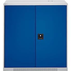 Schäfer Shop Genius Flügeltürschrank FS, Stahl, mit Belüftungslöchern, B 1055 x T 420 x H 1105 mm, 3 OH, weißaluminium/enzianblau, bis 450 kg