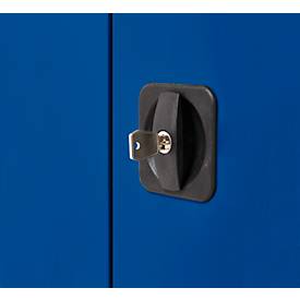 Schäfer Shop Genius Flügeltürschrank FS, Stahl, mit Belüftungslöchern, B 1055 x T 420 x H 1105 mm, 3 OH, weißaluminium/enzianblau, bis 450 kg