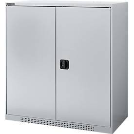 Schäfer Shop Genius Flügeltürschrank FS, Stahl, mit Belüftungslöchern, B 1055 x T 420 x H 1105 mm, 3 OH, weißaluminium/weißaluminium, bis 450 kg