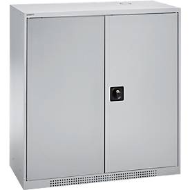 Schäfer Shop Genius Flügeltürschrank FS, Stahl, mit Belüftungslöchern, B 1055 x T 420 x H 1105 mm, 3 OH, weißaluminium/weißaluminium, bis 450 kg