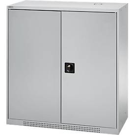 Schäfer Shop Genius Flügeltürschrank FS, Stahl, mit Belüftungslöchern, B 1055 x T 420 x H 1105 mm, 3 OH, weißaluminium/weißaluminium, bis 450 kg