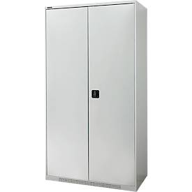 Schäfer Shop Genius Flügeltürschrank FS, Stahl, mit Belüftungslöchern, B 1055 x T 420 x H 1950 mm, 5 OH, lichtgrau/lichtgrau, bis 450 kg