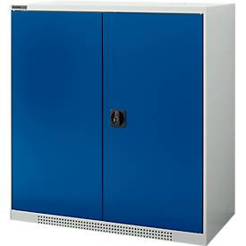 Schäfer Shop Genius Flügeltürschrank FS, Stahl, mit Belüftungslöchern, B 1055 x T 620 x H 1105 mm, 3 OH, lichtgrau/enzianblau, bis 450 kg