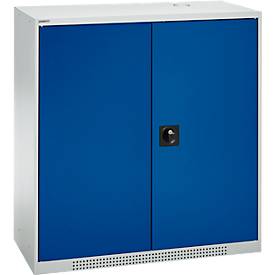 Schäfer Shop Genius Flügeltürschrank FS, Stahl, mit Belüftungslöchern, B 1055 x T 620 x H 1105 mm, 3 OH, lichtgrau/enzianblau, bis 450 kg