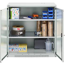Schäfer Shop Genius Flügeltürschrank FS, Stahl, mit Belüftungslöchern, B 1055 x T 620 x H 1105 mm, 3 OH, lichtgrau/lichtgrau, bis 450 kg