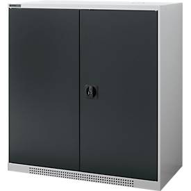 Schäfer Shop Genius Flügeltürschrank FS, Stahl, mit Belüftungslöchern, B 1055 x T 620 x H 1105 mm, 3 OH, weißaluminium/anthrazitgrau, bis 450 kg