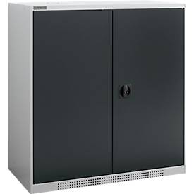 Schäfer Shop Genius Flügeltürschrank FS, Stahl, mit Belüftungslöchern, B 1055 x T 620 x H 1105 mm, 3 OH, weißaluminium/anthrazitgrau, bis 450 kg