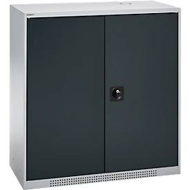 Schäfer Shop Genius Flügeltürschrank FS, Stahl, mit Belüftungslöchern, B 1055 x T 620 x H 1105 mm, 3 OH, weißaluminium/anthrazitgrau, bis 450 kg