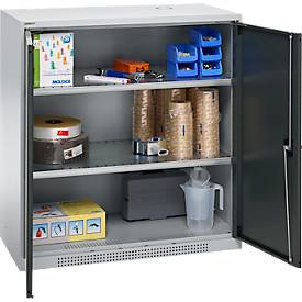 Schäfer Shop Genius Flügeltürschrank FS, Stahl, mit Belüftungslöchern, B 1055 x T 620 x H 1105 mm, 3 OH, weißaluminium/anthrazitgrau, bis 450 kg
