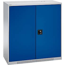 Schäfer Shop Genius Flügeltürschrank FS, Stahl, mit Belüftungslöchern, B 1055 x T 620 x H 1105 mm, 3 OH, weißaluminium/enzianblau, bis 450 kg