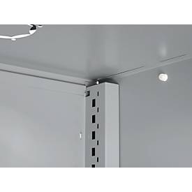 Schäfer Shop Genius Flügeltürschrank FS, Stahl, mit Belüftungslöchern, B 1055 x T 620 x H 1105 mm, 3 OH, weißaluminium/enzianblau, bis 450 kg