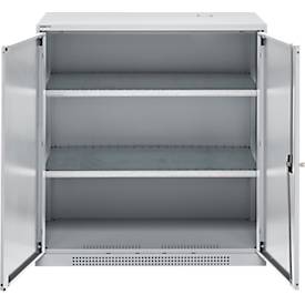 Schäfer Shop Genius Flügeltürschrank FS, Stahl, mit Belüftungslöchern, B 1055 x T 620 x H 1105 mm, 3 OH, weißaluminium/weißaluminium, bis 450 kg