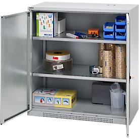 Schäfer Shop Genius Flügeltürschrank FS, Stahl, mit Belüftungslöchern, B 1055 x T 620 x H 1105 mm, 3 OH, weißaluminium/weißaluminium, bis 450 kg