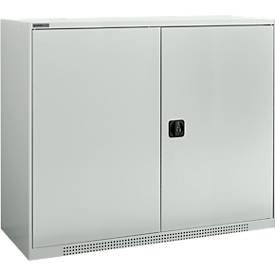 Schäfer Shop Genius Flügeltürschrank FS, Stahl, mit Belüftungslöchern, B 1343 x T 420 x H 1105 mm, 3 OH, lichtgrau/lichtgrau, bis 450 kg