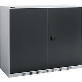 Schäfer Shop Genius Flügeltürschrank FS, Stahl, mit Belüftungslöchern, B 1343 x T 420 x H 1105 mm, 3 OH, weißaluminium/anthrazitgrau, bis 450 kg